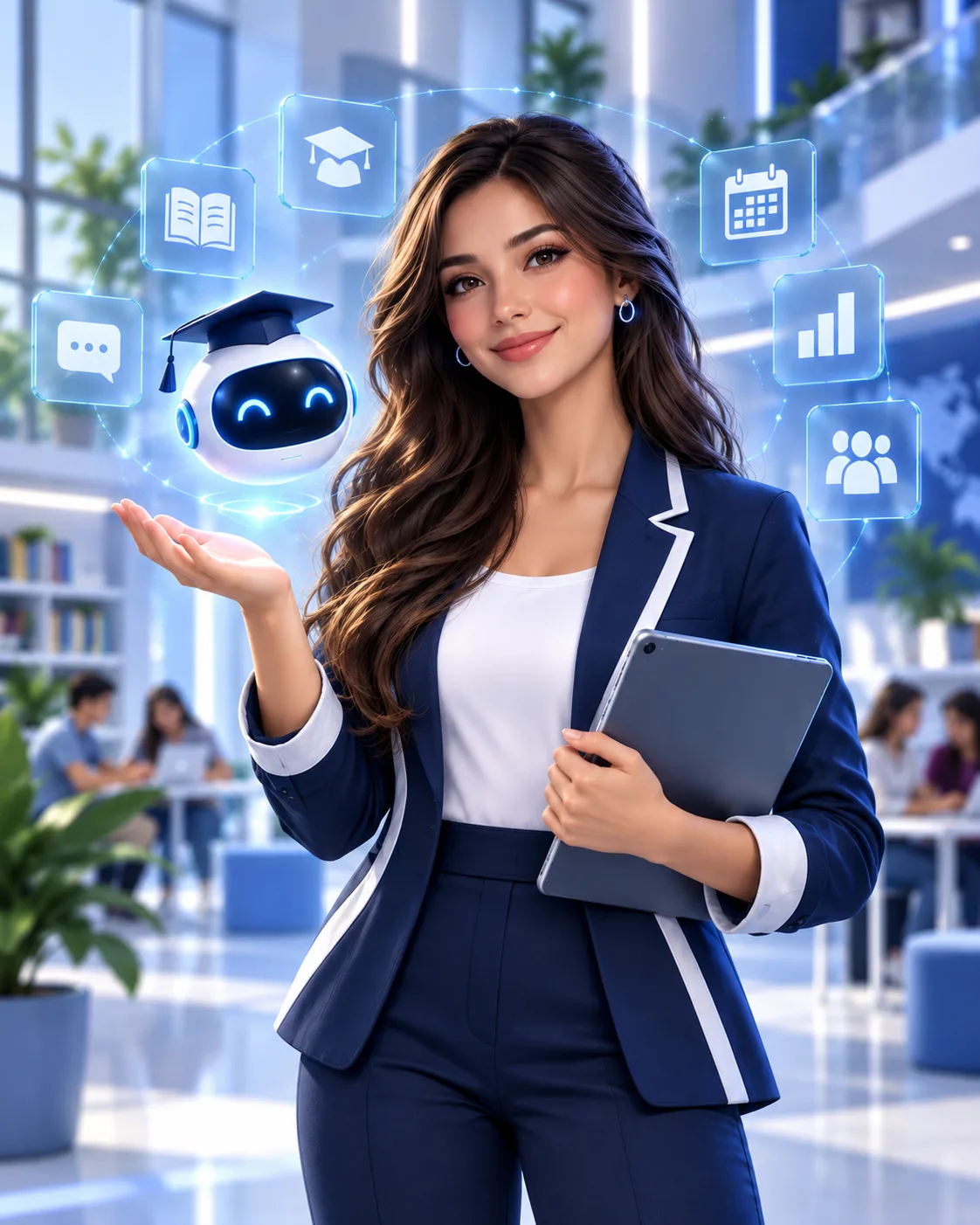 Educadora junto a EDUBOT, el compañero digital de Mega Escuela